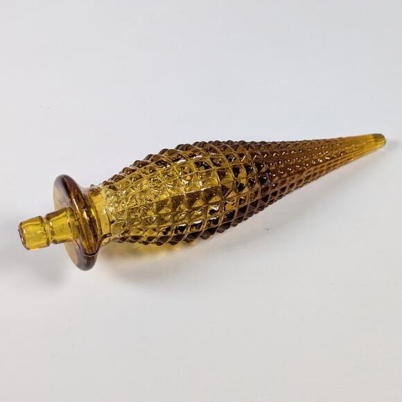 Vintage Amber Glass Pointed Empoli Diamond Point Genie Bottle with Stopper 20in - Picture 8 of 13